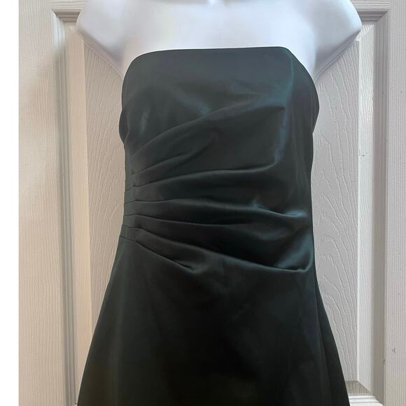 ABS Allen Schwartz Emerald Green Satin Ruching Strapless Dress Size 2 Wedding - Picture 6 of 14